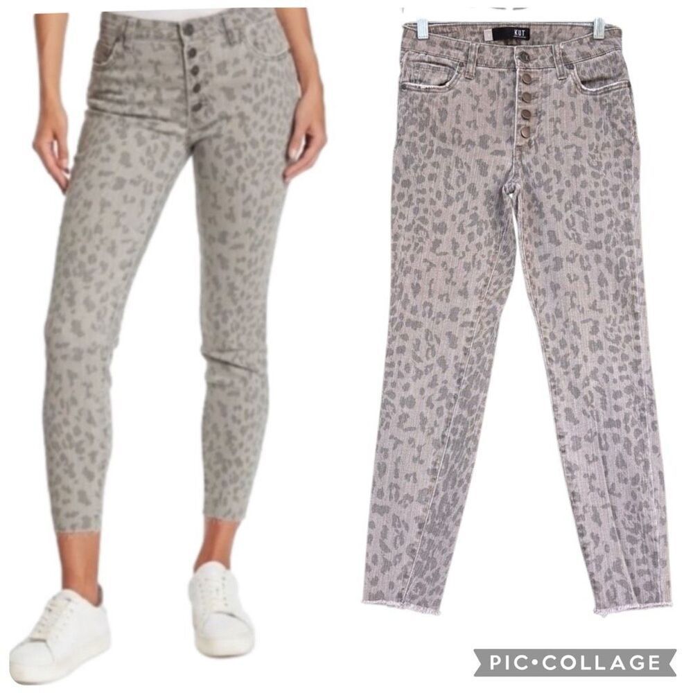KUT From The Kloth Gray Animal Print Jeans Women’s Size 2 Button Up Skinny